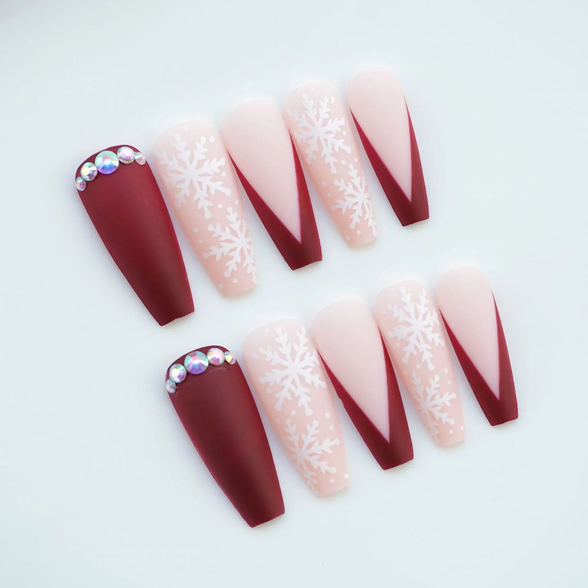 Press-On Nails Festive Snowflake Easy Application