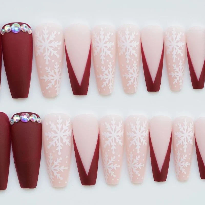 Press-On Nails Festive Snowflake Easy Application