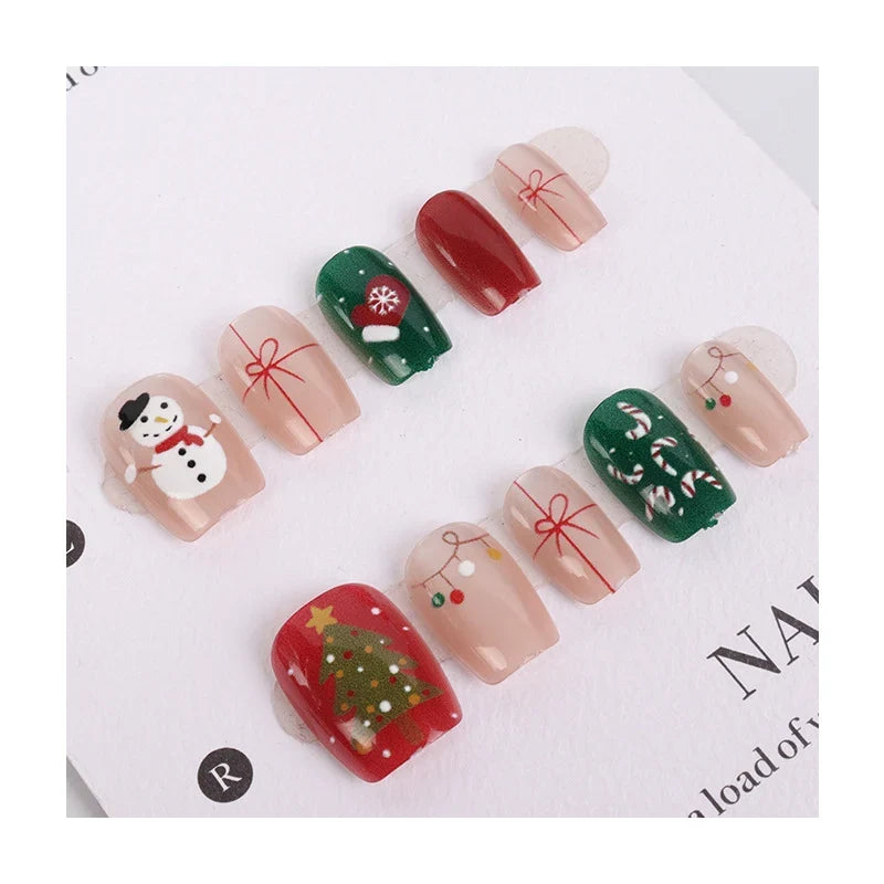 Press-On Nails Handmade Holiday Snowman & Gingerbread