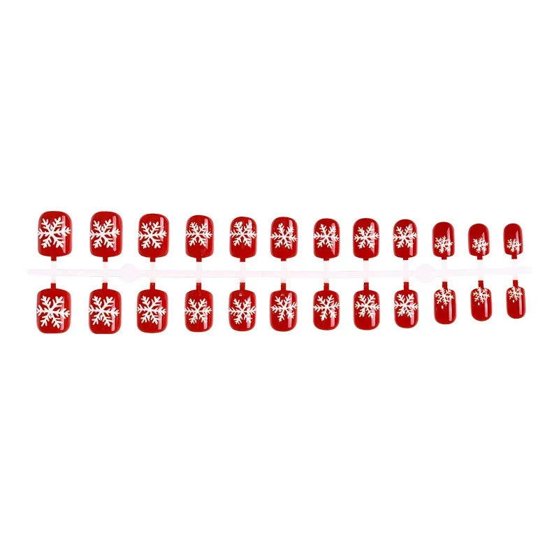 Press-On Nails Red Snowflake 24-Piece Glue & Template