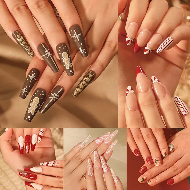 Press-On Nails Reusable Skin-Friendly Holiday Designs