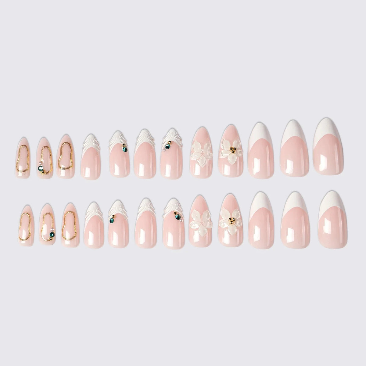Press-On Nails Rhinestone Floral Quick-Apply Multiple Sizes