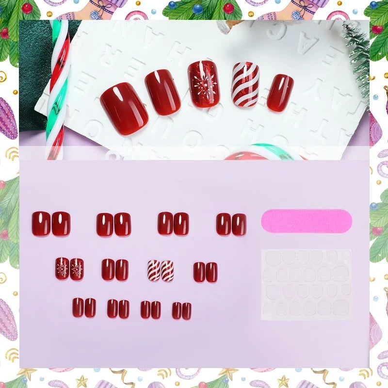 Press-On Nails Self-Adhesive Festive Snowflake Set of 24