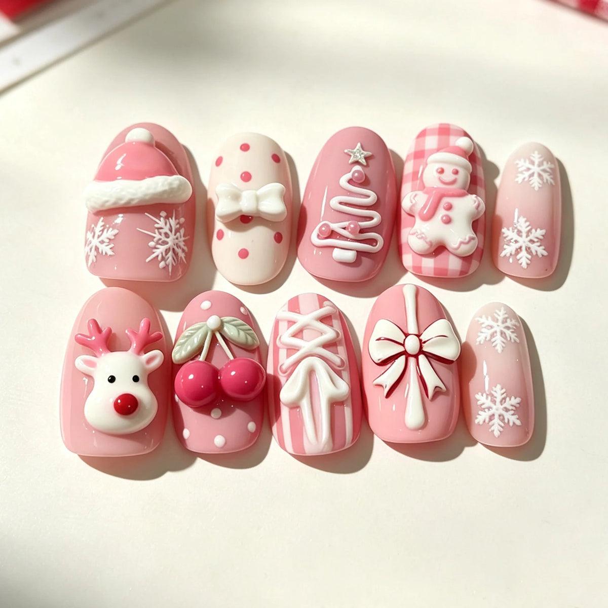 Press-On Nails Winter Designs Pre-Glued Multiple Sizes