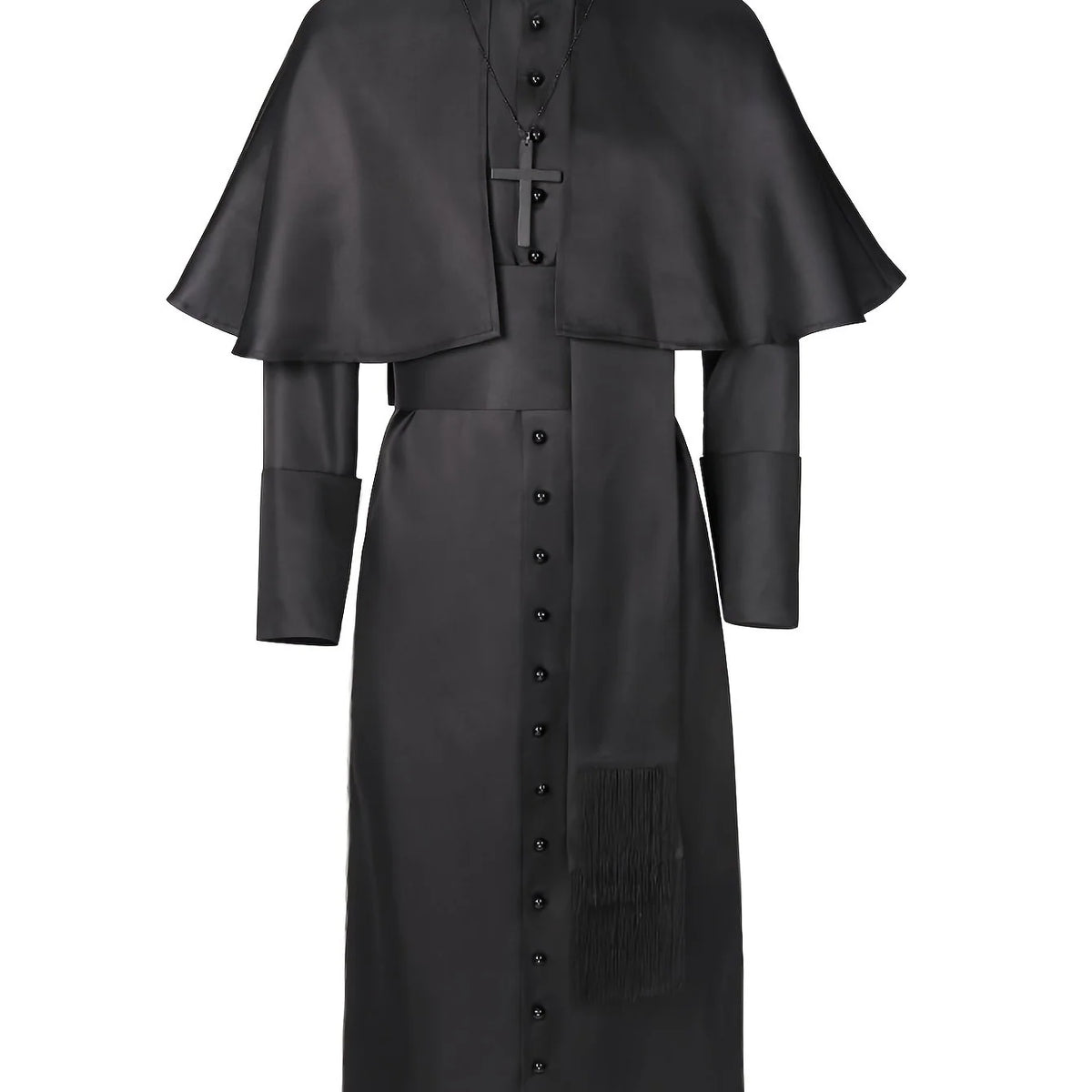 Priest Costume Robe with Shoulder Cape & Cross Accessory