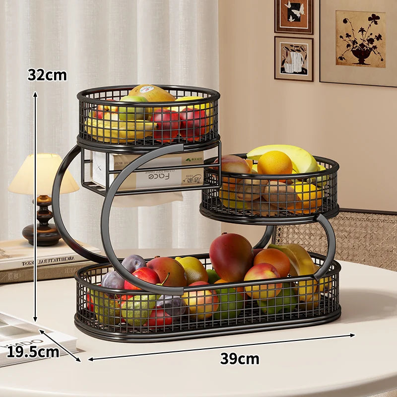 Produce Display Stand Three-Tier Metal Mesh Rust-Resistant
