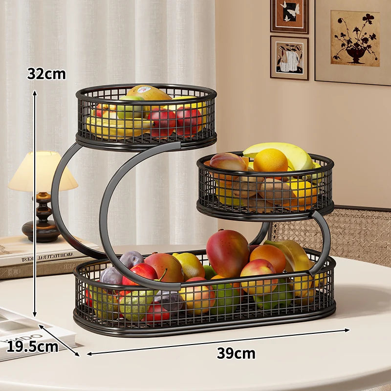 Produce Display Stand Three-Tier Metal Mesh Rust-Resistant