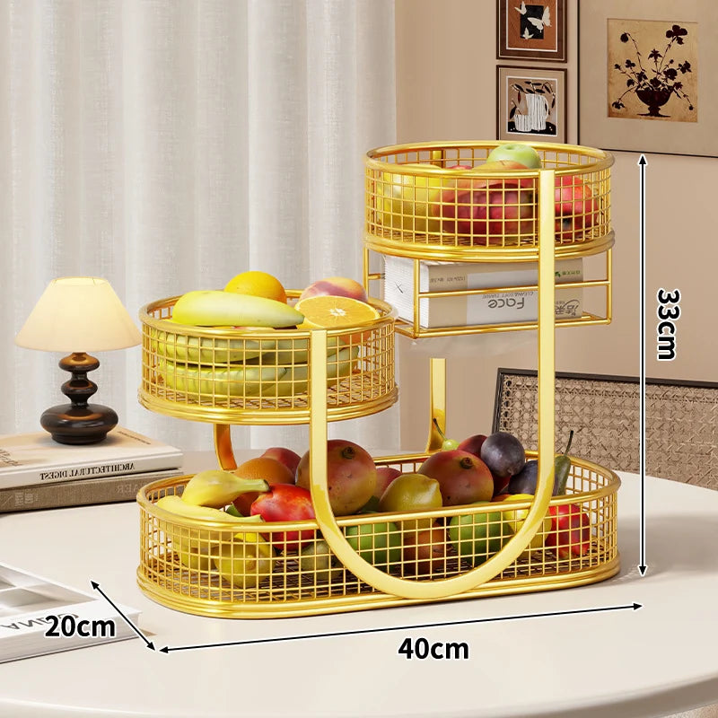 Produce Display Stand Three-Tier Metal Mesh Rust-Resistant