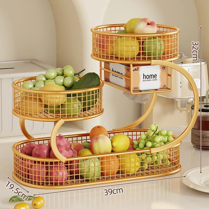 Produce Storage Rack Multi-Tier Ventilated Mesh Baskets