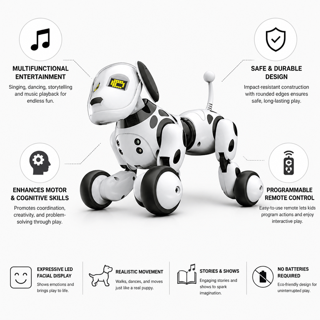 Programmable Remote-Control Robot Dog Toy (No Batteries)