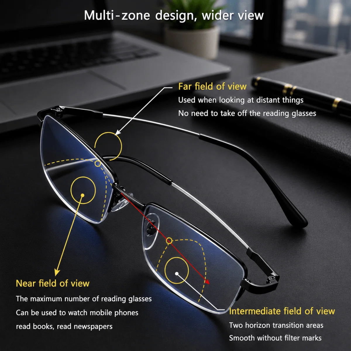Progressive Glasses Multi-Distance Vision Durable Frame