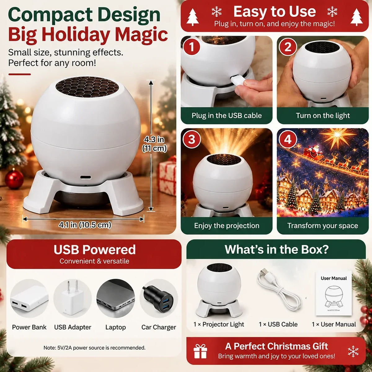 Projection Night Light USB-Powered Themed Scenes