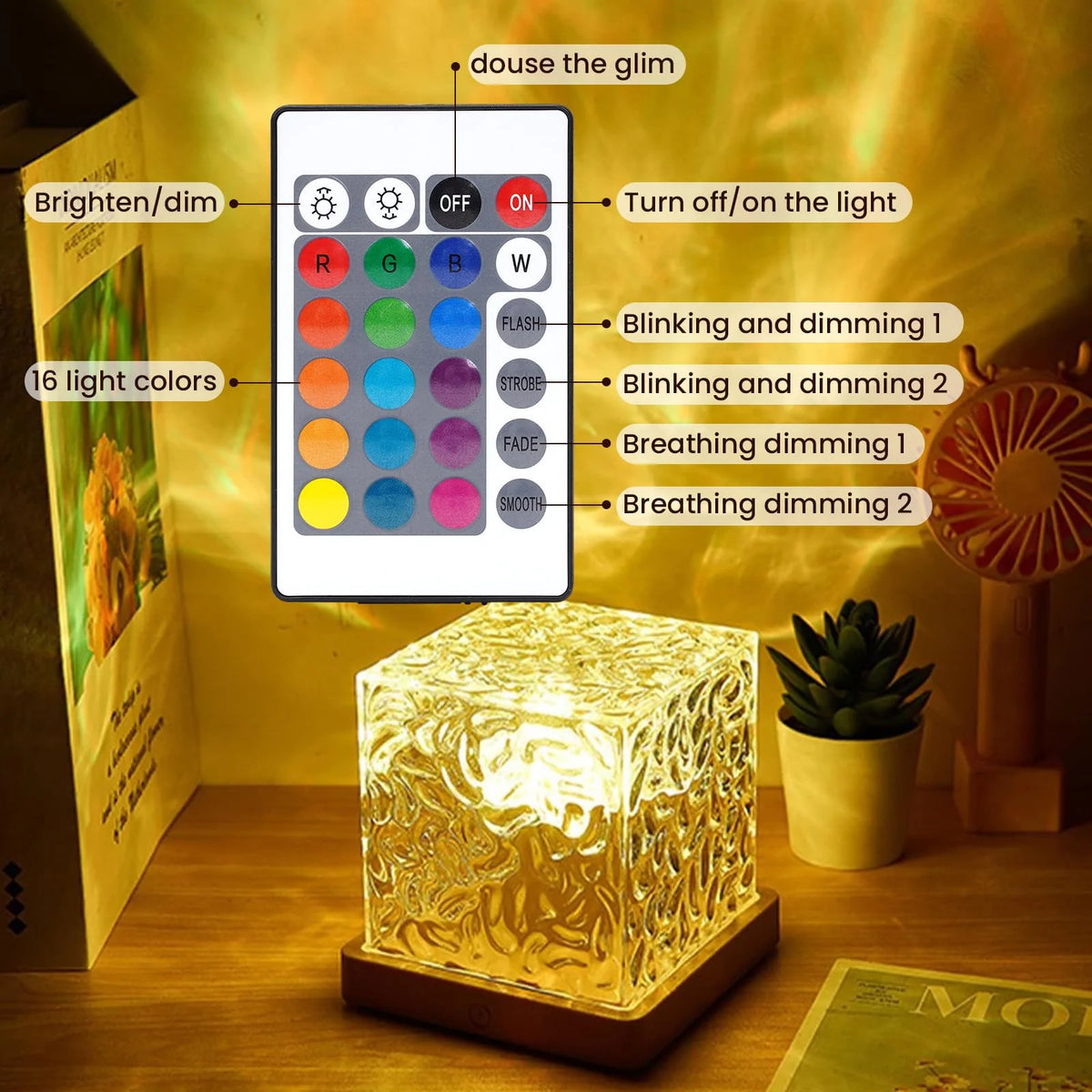 Projector Lamp 16 Color Modes Remote Control Wood Base