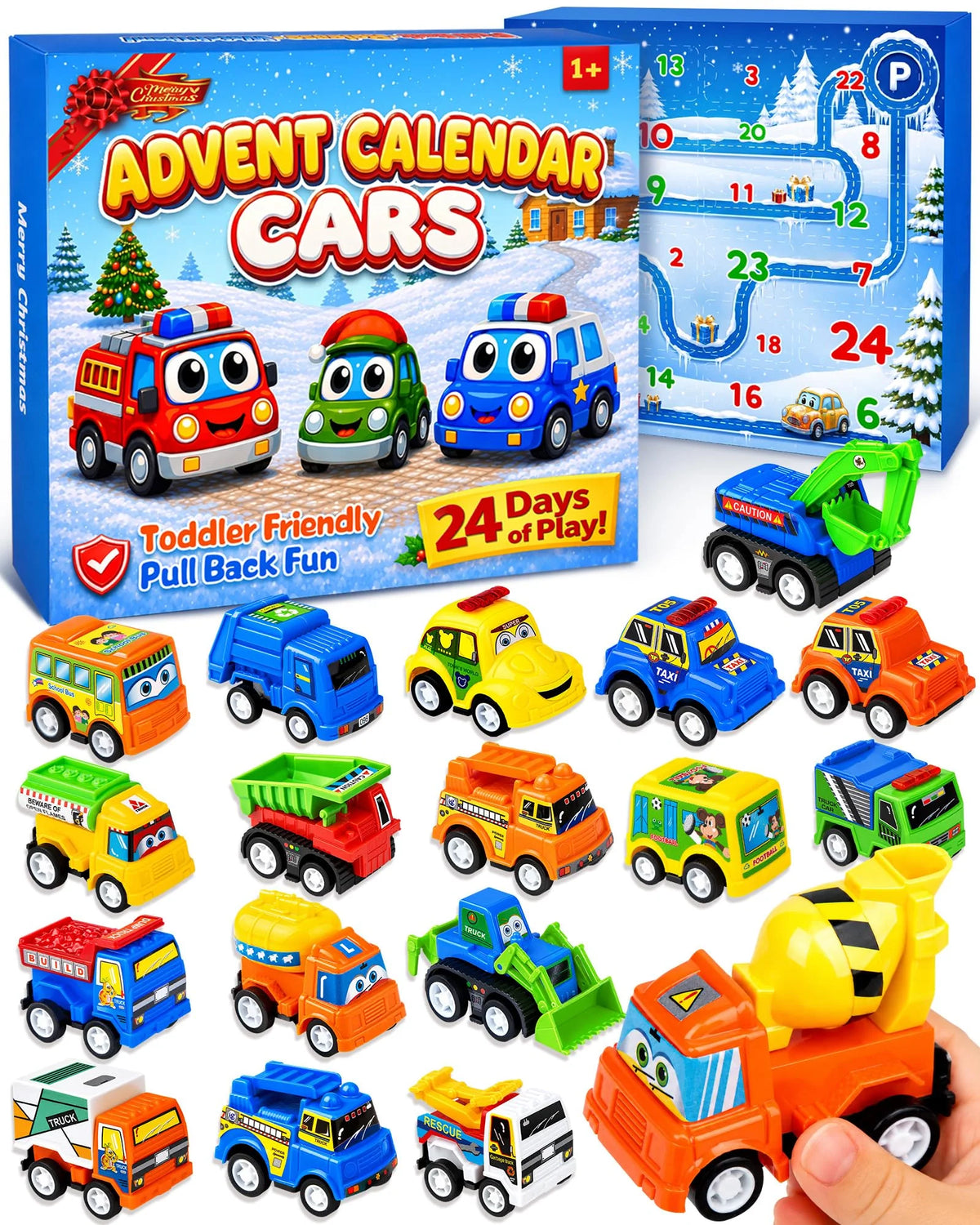 Pull Back Car Set 24 Spring Powered Play Map