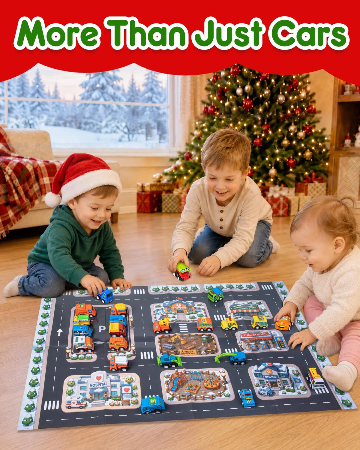 Pull Back Car Set 24 Spring Powered Play Map