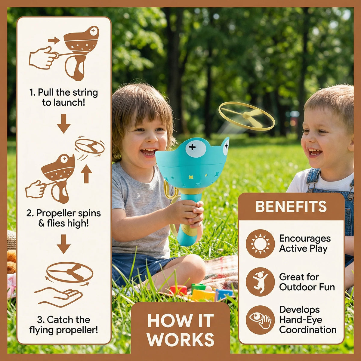 Pull String Flying Toy Frog Handle Set of 6