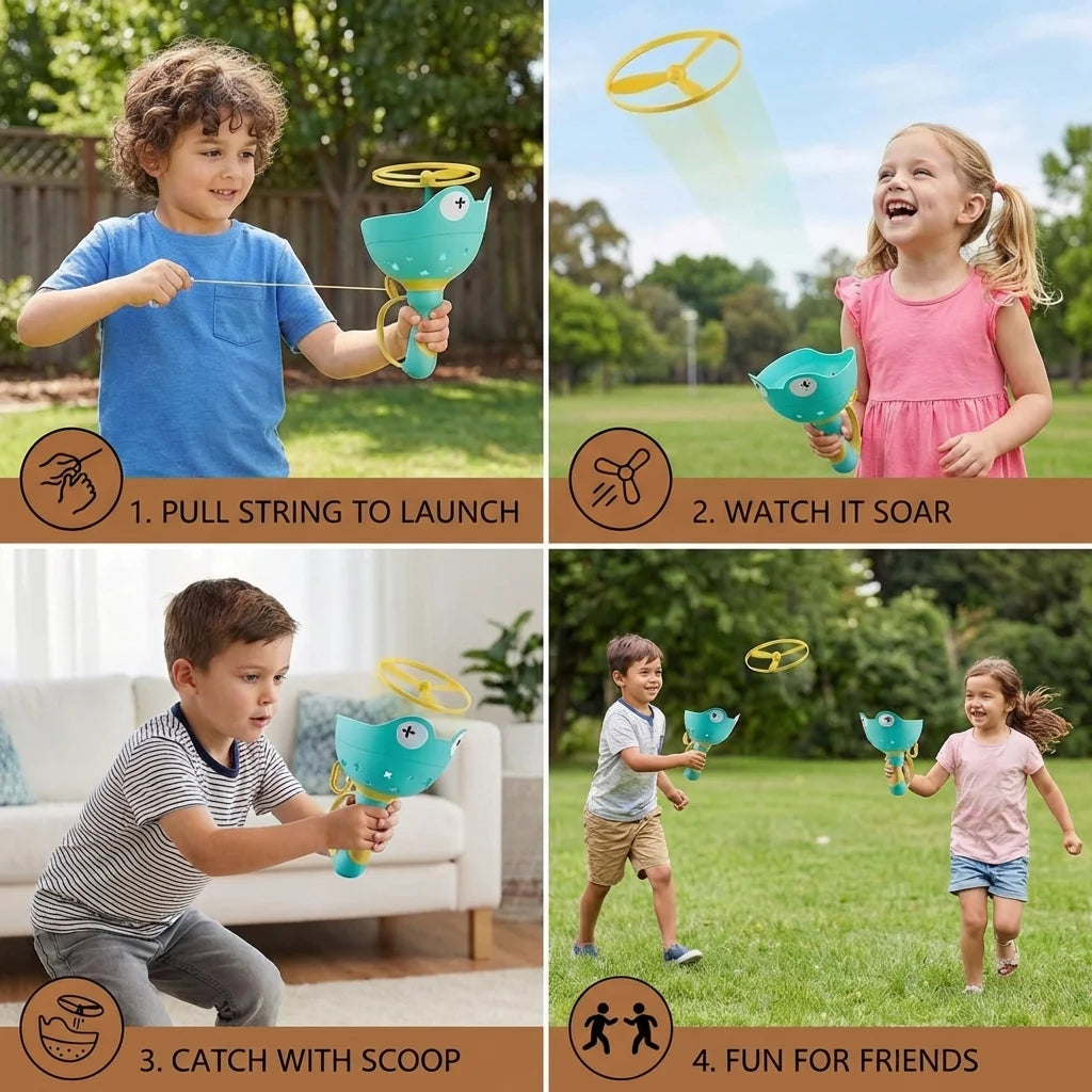 Pull String Flying Toy Frog Handle Set of 6