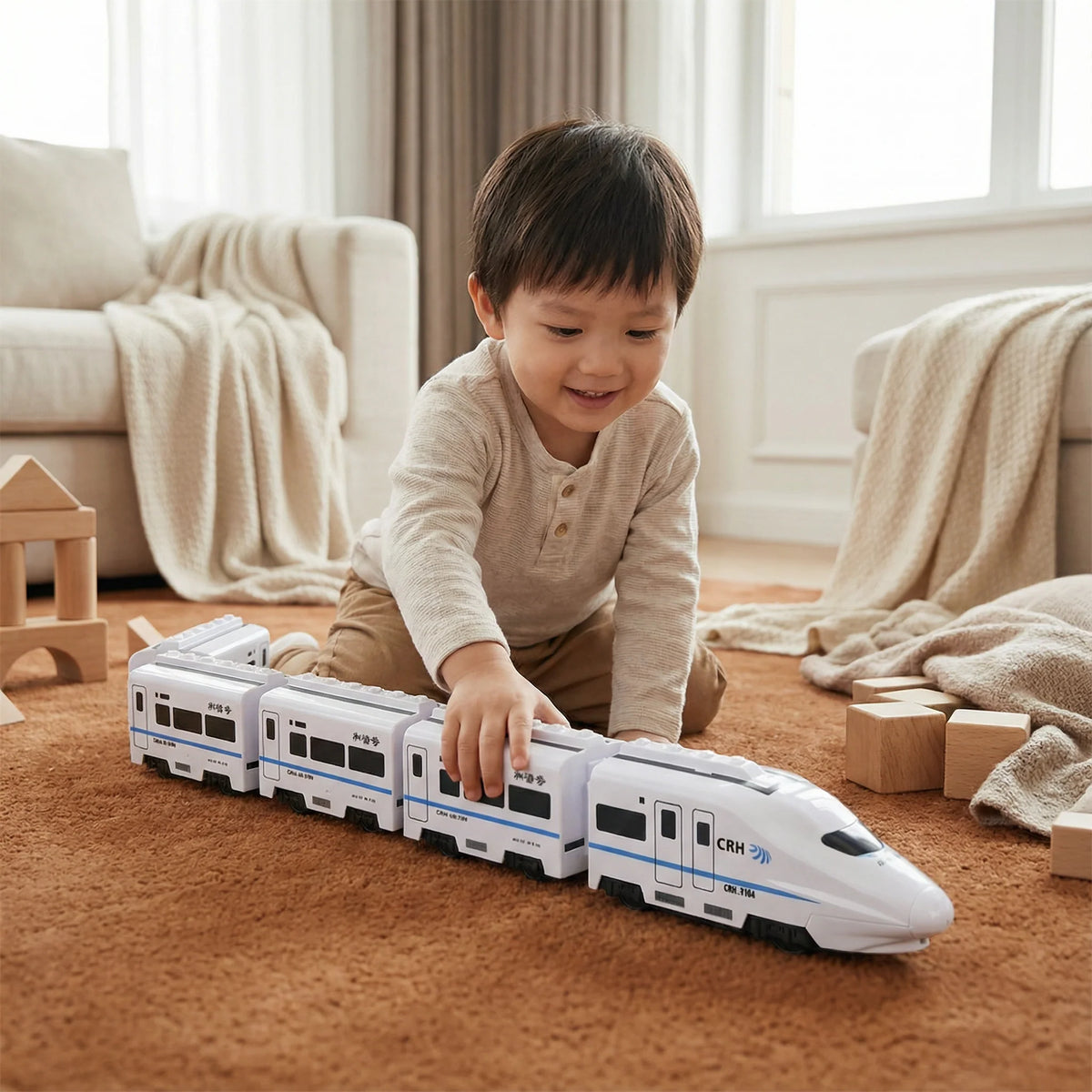 Pull Train Toy Linking Carriages Rounded Edges