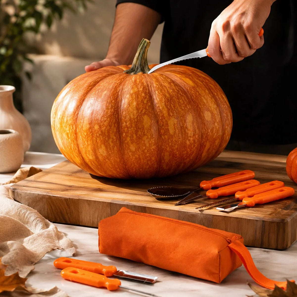 Pumpkin Carving Tool Set Stainless Steel Blades 10-Piece With Storage Bag