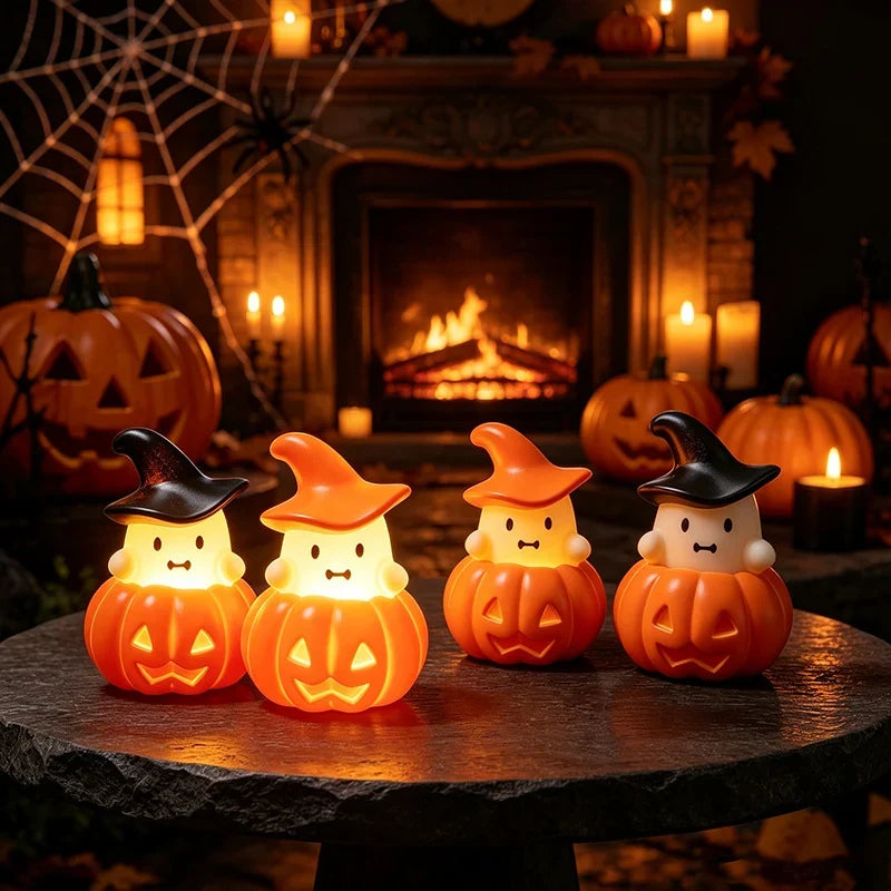 Pumpkin Lamp Wizard Hat Warm White & Battery Operated