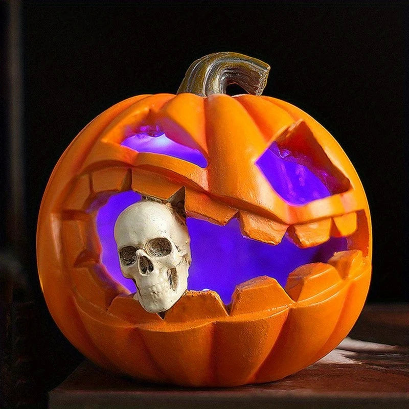 Pumpkin Ornament Carved Skull Textured Resin