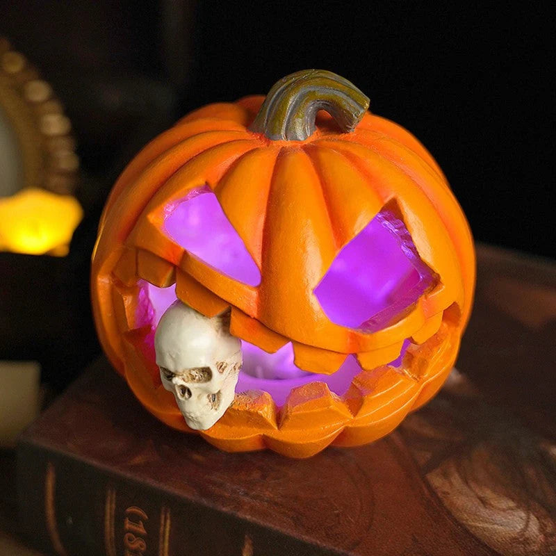 Pumpkin Ornament Carved Skull Textured Resin