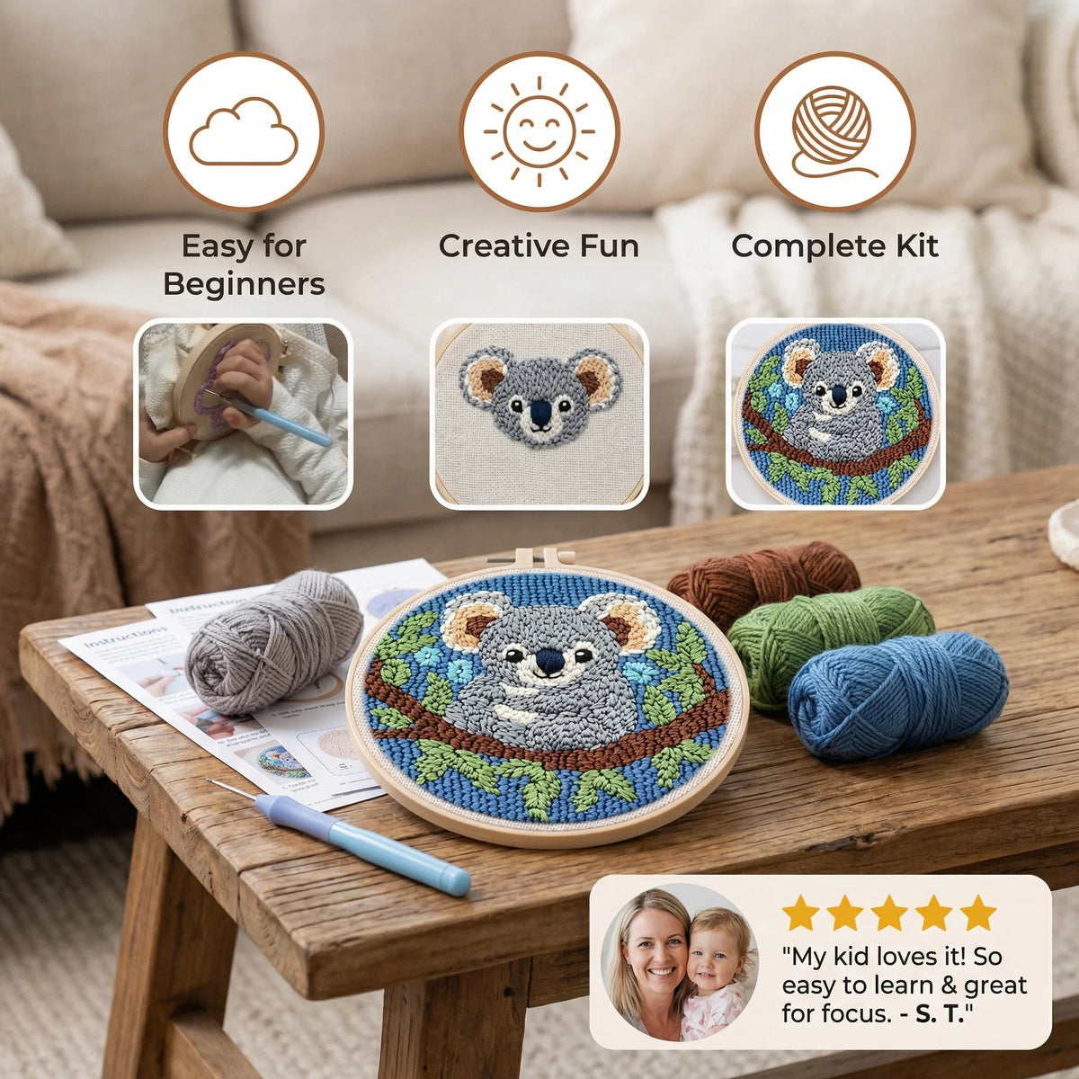 Punch Needle Kit Adjustable Loop & Pre Printed Patterns