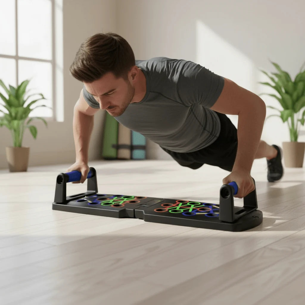 Push-Up Board Color-Coded Grip Positions Compact Portable Design