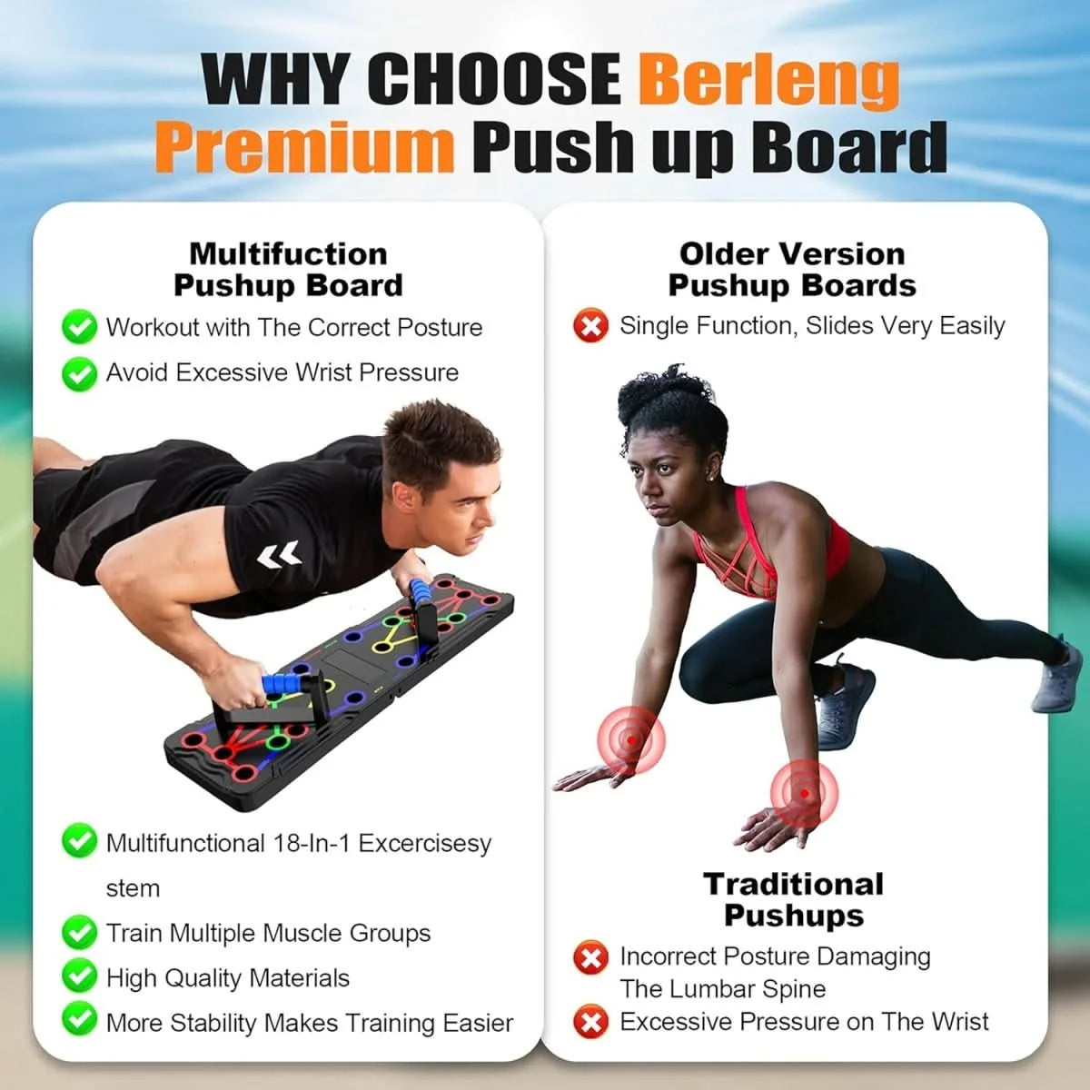 Push-Up Board Color-Coded Grip Positions Compact Portable Design