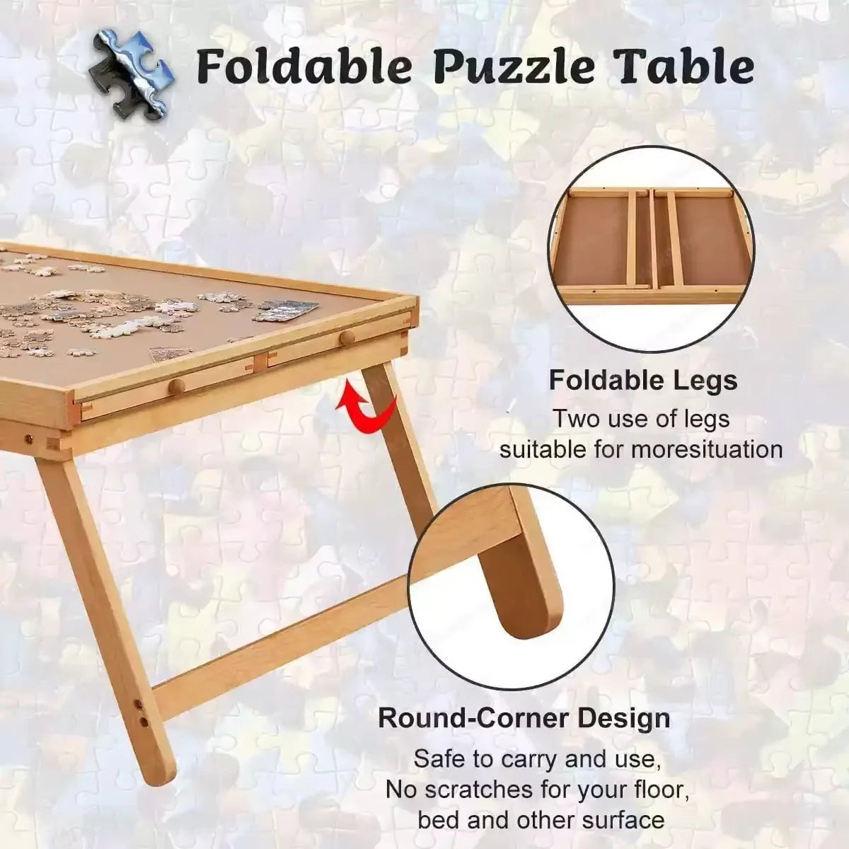 Puzzle Table Wooden Folding 4 Sorting Drawers 1500-Piece Capacity