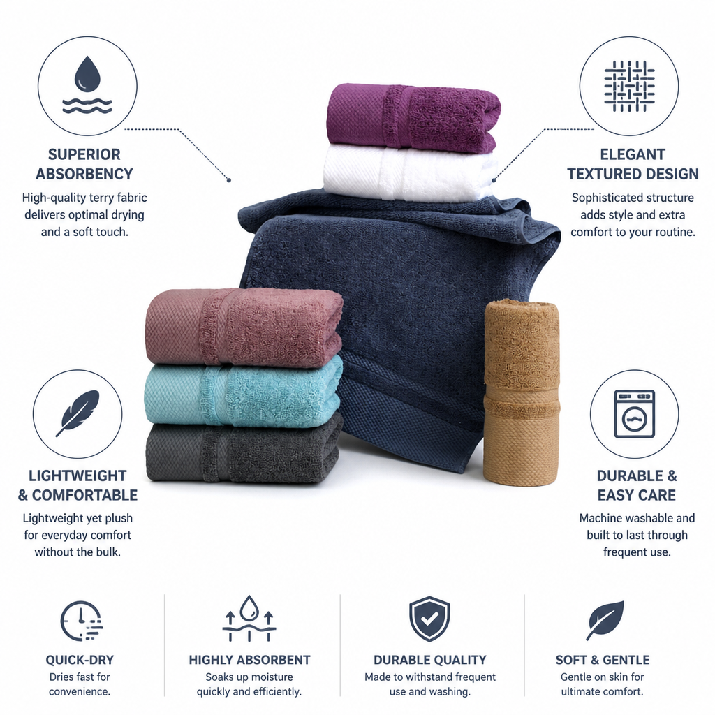 Quick-Dry Absorbent Terry Bath Towel