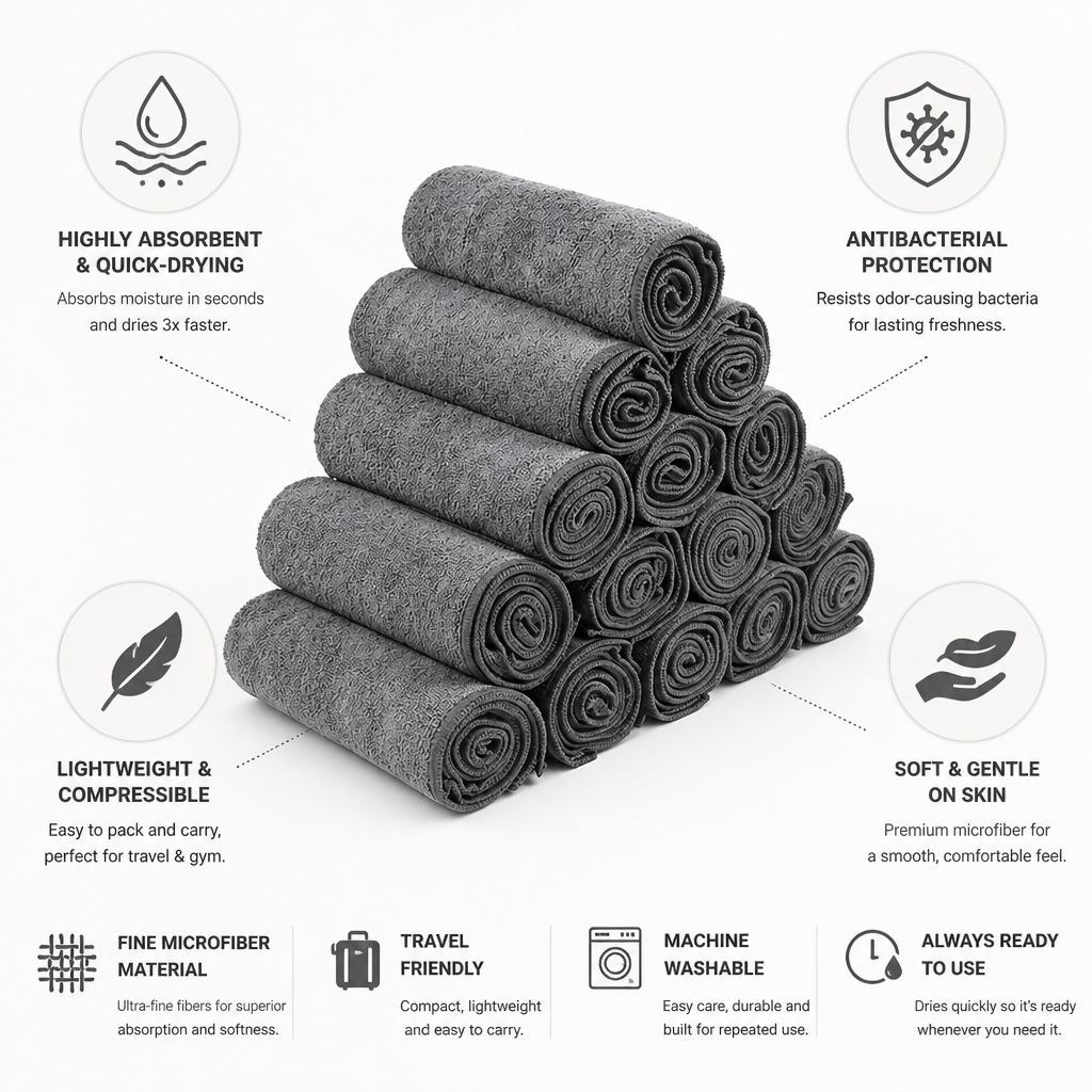Quick-Dry & Antibacterial Microfiber Towel (Gym & Travel)