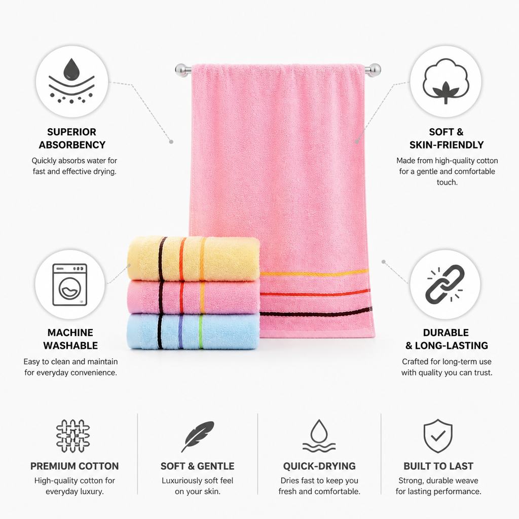 Quick-Dry Cotton Terry Bath Towel (Machine Washable)