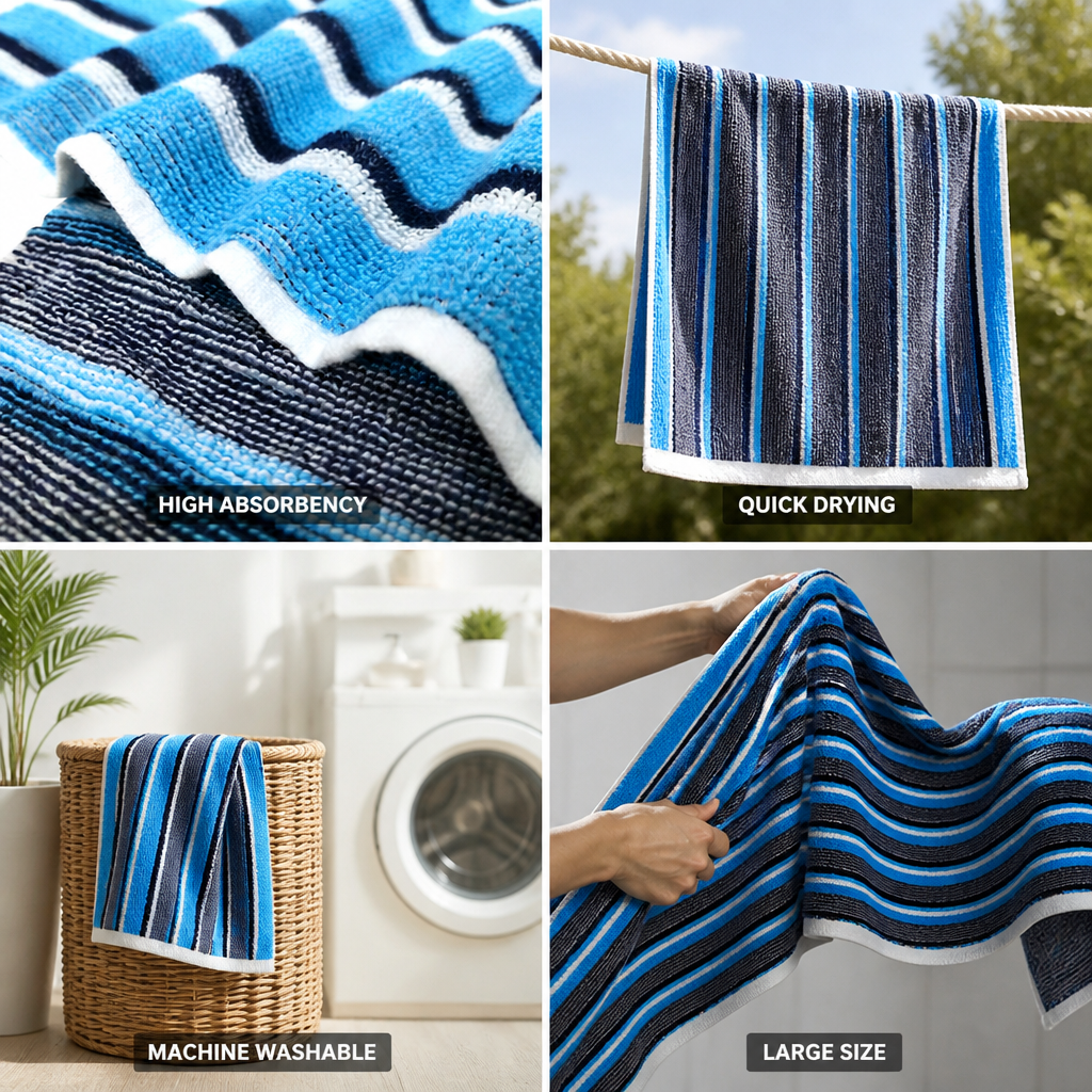 Quick-Drying 100% Cotton Striped Bath Towel (Large)