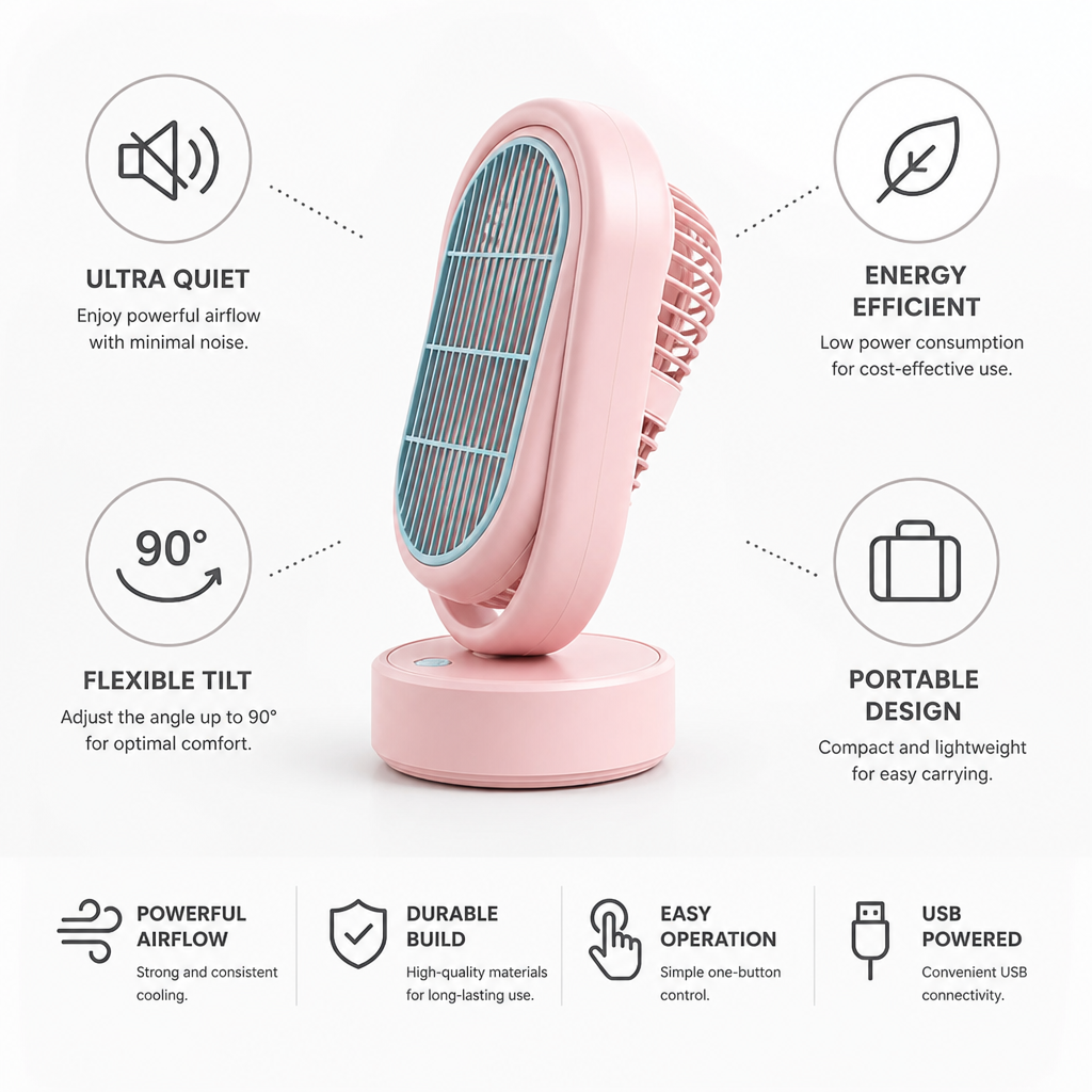 Quiet & Energy-Efficient Rotating Portable Fan
