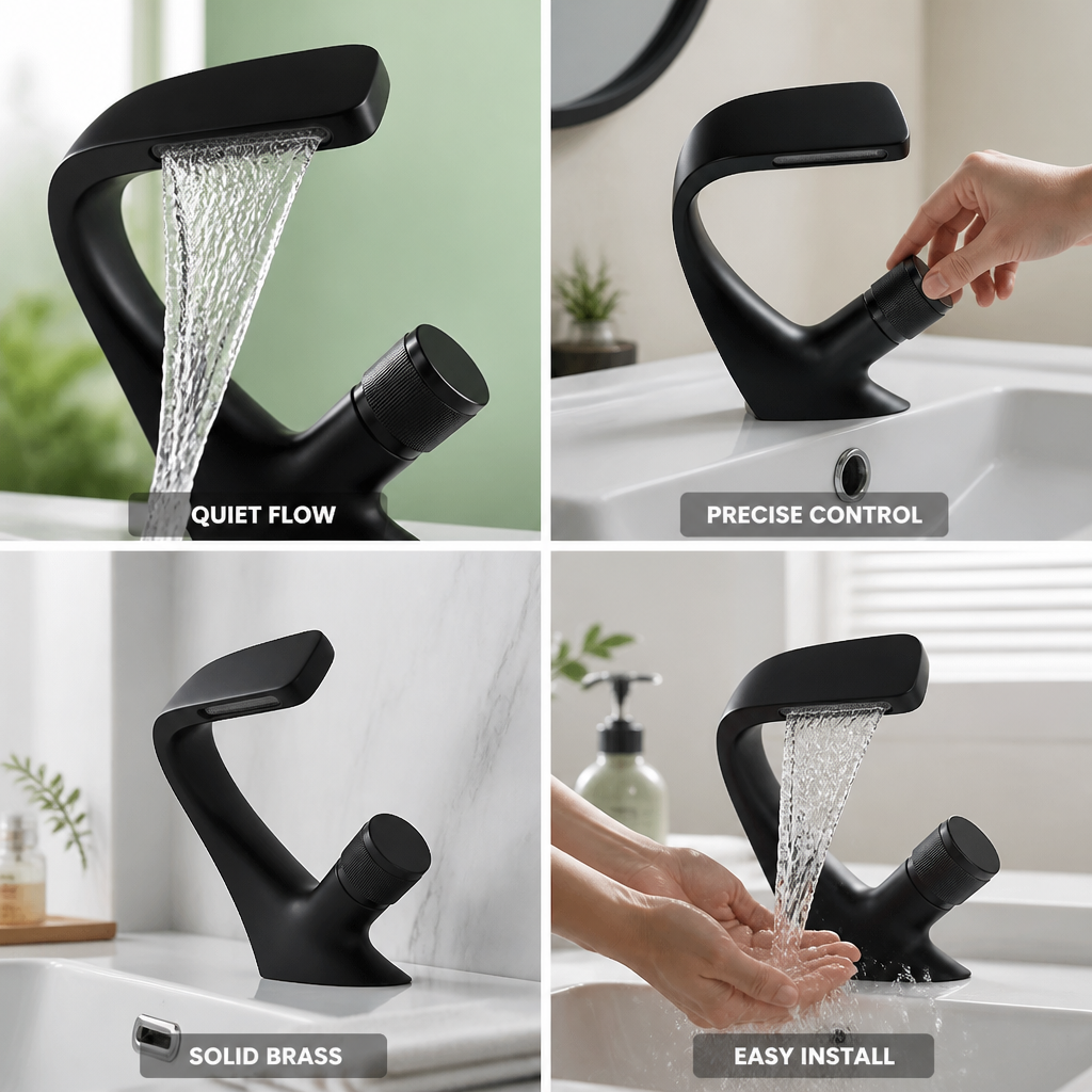 Quiet Waterfall Single-Lever Brass Basin Faucet