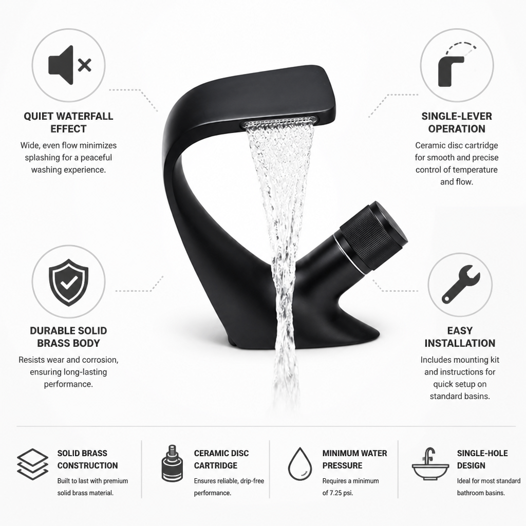 Quiet Waterfall Single-Lever Brass Basin Faucet