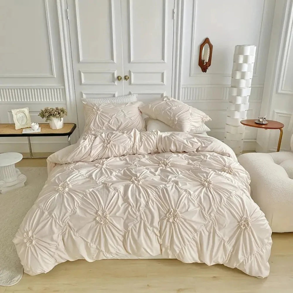 Quilt Cover Set Pleated Texture & Soft Floral Machine Washable