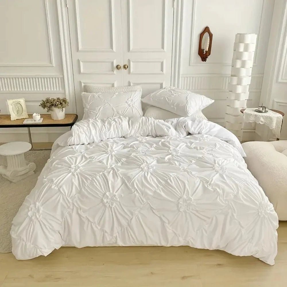 Quilt Cover Set Pleated Texture & Soft Floral Machine Washable