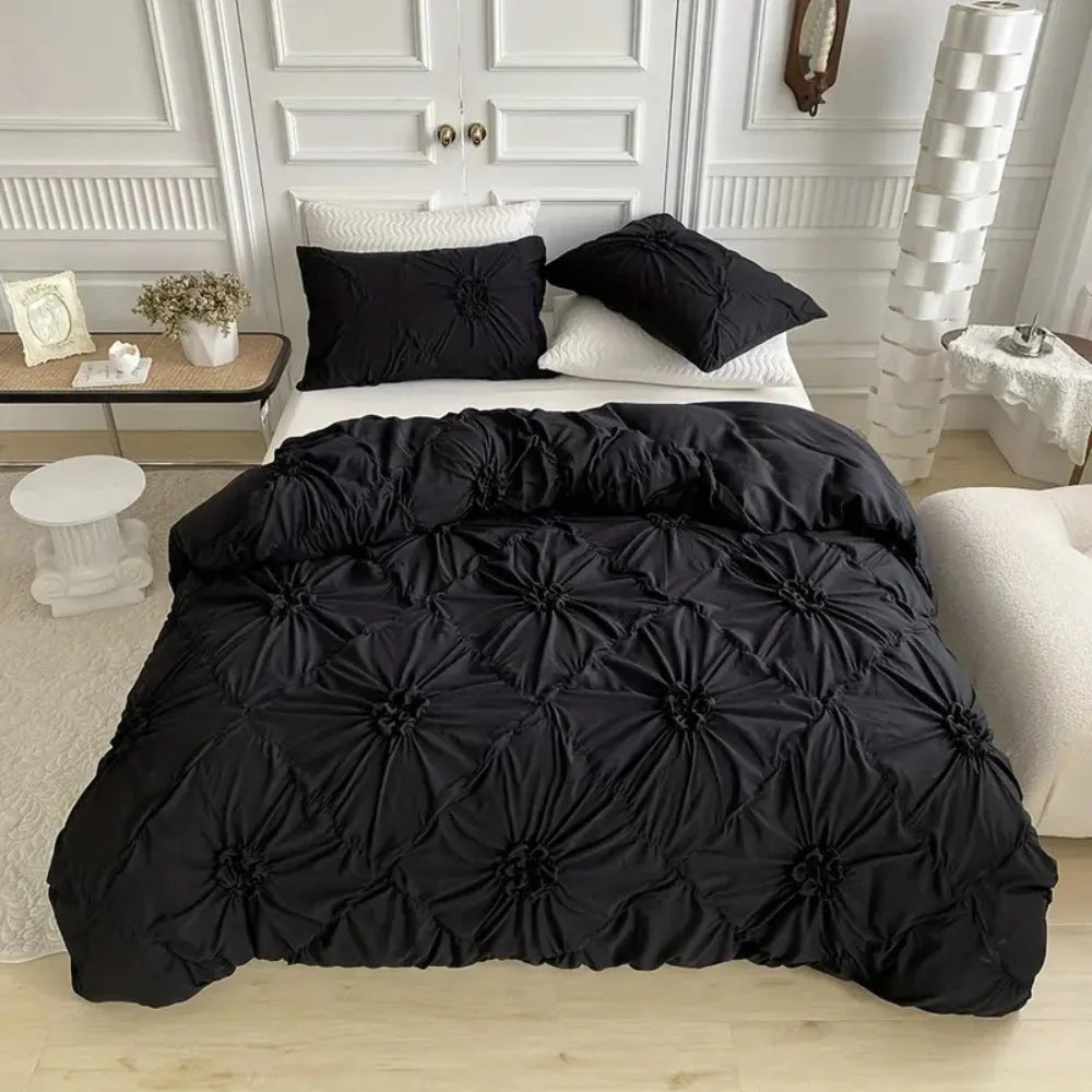 Quilt Cover Set Pleated Texture & Soft Floral Machine Washable