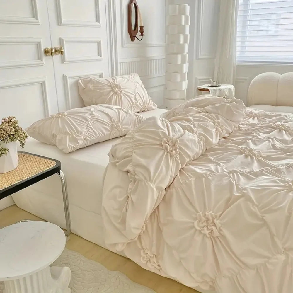 Quilt Cover Set Pleated Texture & Soft Floral Machine Washable