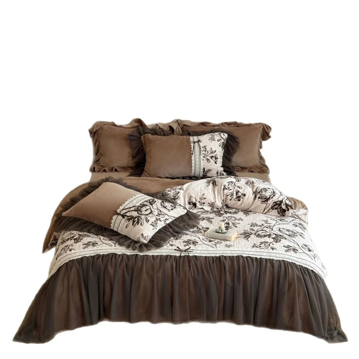 Quilted Bedding Set Cotton Blend Floral & Tulle Ruffle