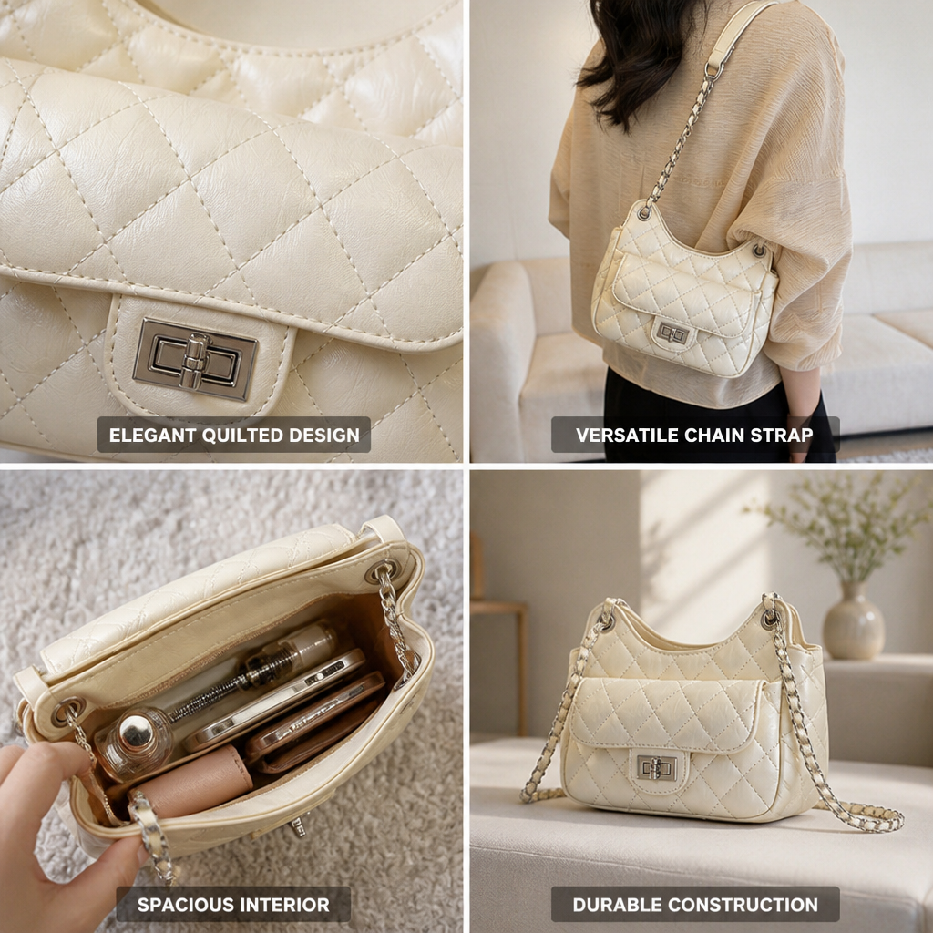 Quilted Chain Strap Evening Shoulder Bag