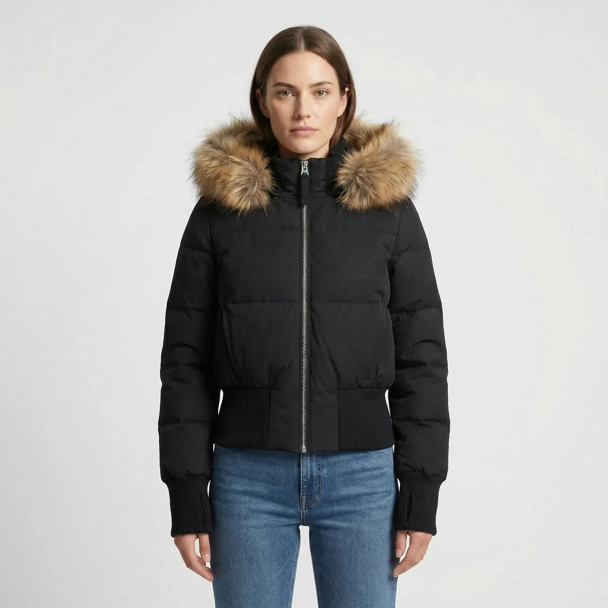 Quilted Jacket Insulated Detachable Hood Faux Fur Trim