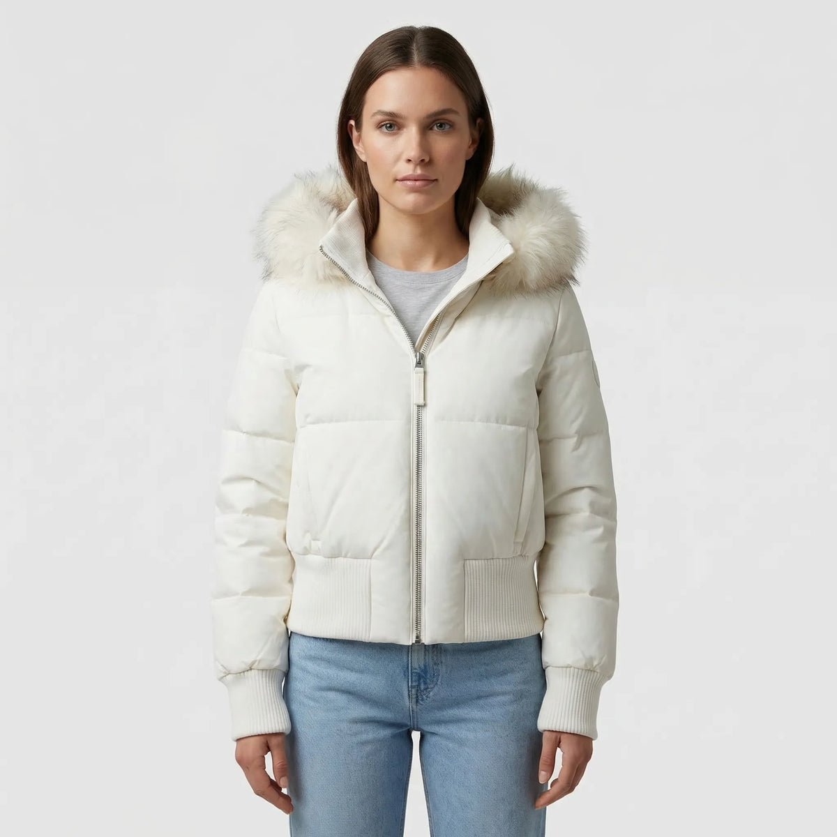 Quilted Jacket Insulated Detachable Hood Faux Fur Trim