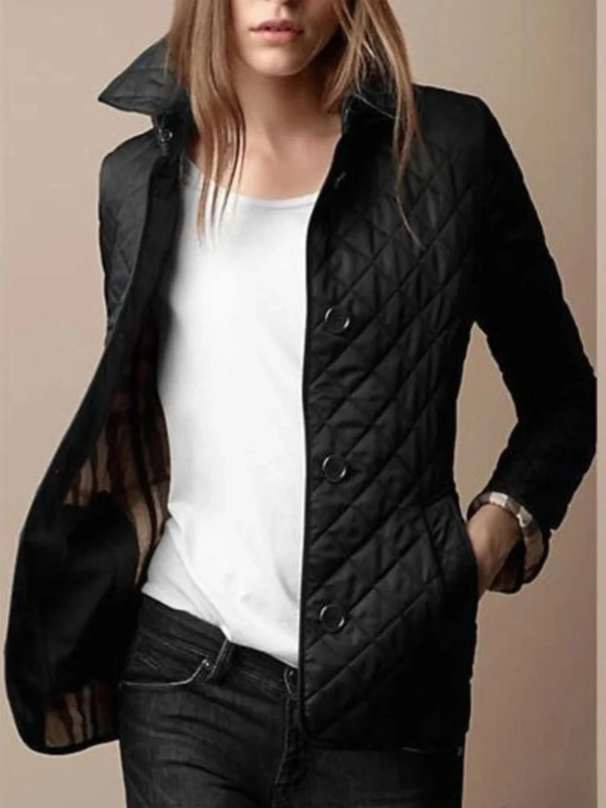 Quilted Jacket Lightweight Polyester Insulation Snap-Button Closure