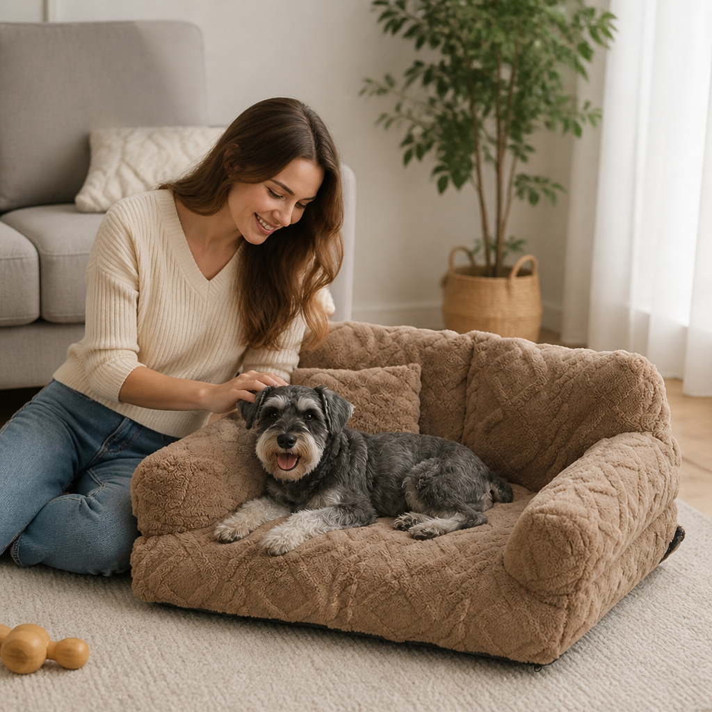 Quilted Plush Velvet Raised-Edge Pet Sofa Bed (Includes Cushion)