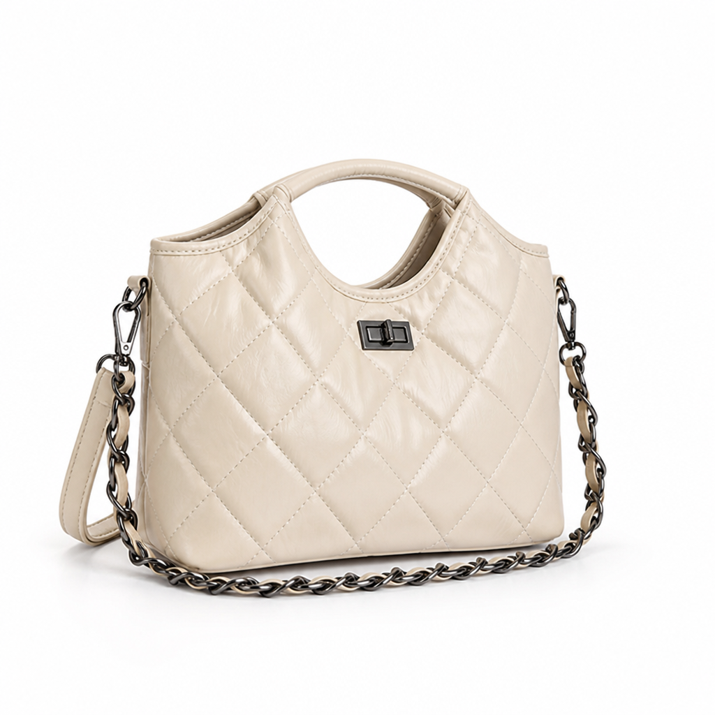 Quilted Synthetic Leather Handbag (Detachable Chain Strap)