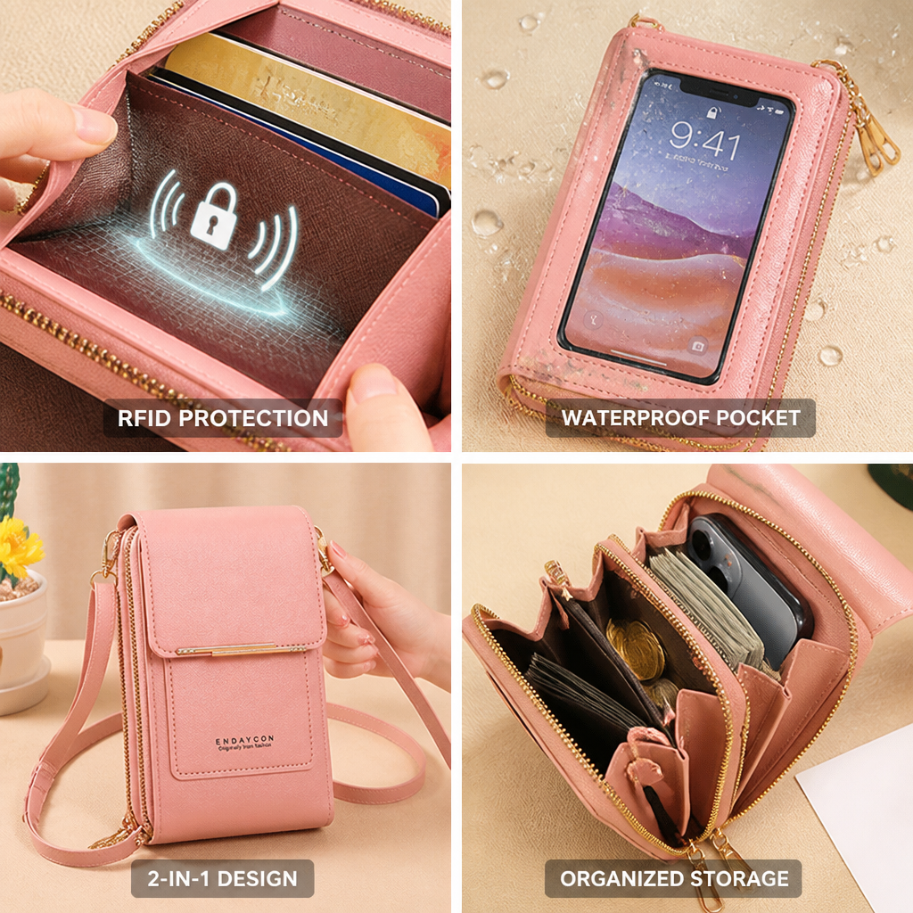 RFID-Blocking Waterproof Phone Pocket Handbag (Convertible)