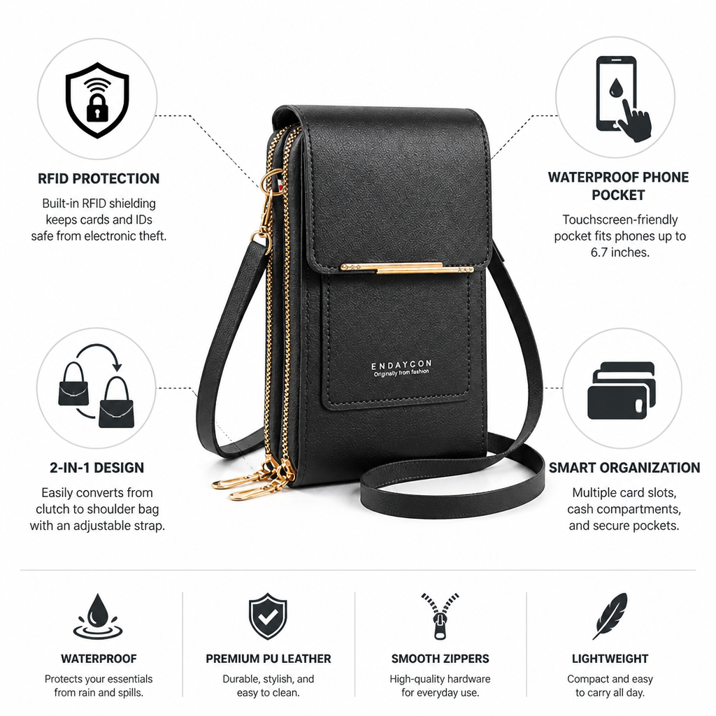 RFID-Blocking Waterproof Phone Pocket Handbag (Convertible)